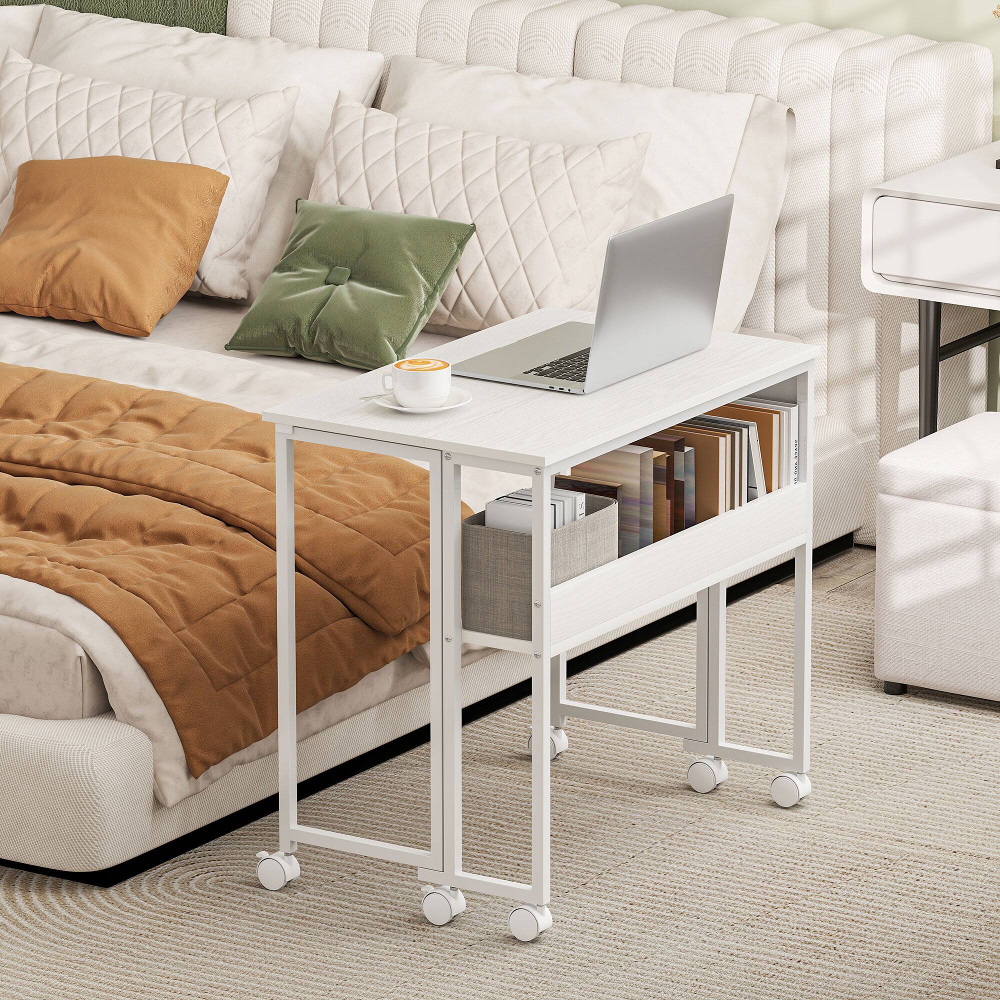 Alt View 7. Homcom - ​​Small Folding Desk with Storage Bag and Shelf, 31.5" Portable Writing Table on Wheels​​ - White.