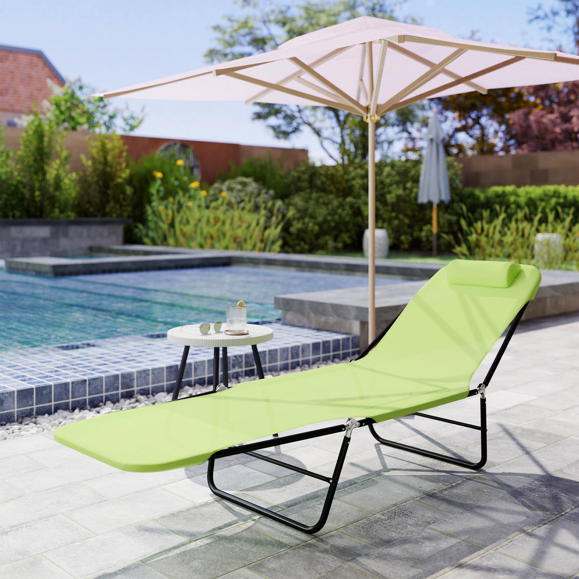 Alt View 7. Outsunny - Folding Chaise Lounge Chair, Pool Sun Tanning Chair, Outdoor Lounge Chair with Reclining Back - Green.