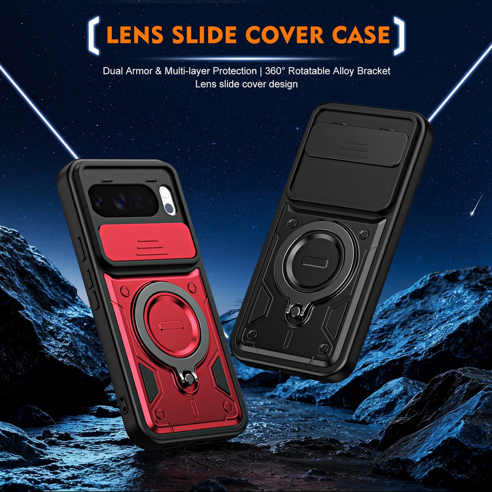 LENS SLIDE COVER CASE

Dual Armor & Multi-layer Protection | 360° Rotatable Alloy Bracket
Lens slide cover design