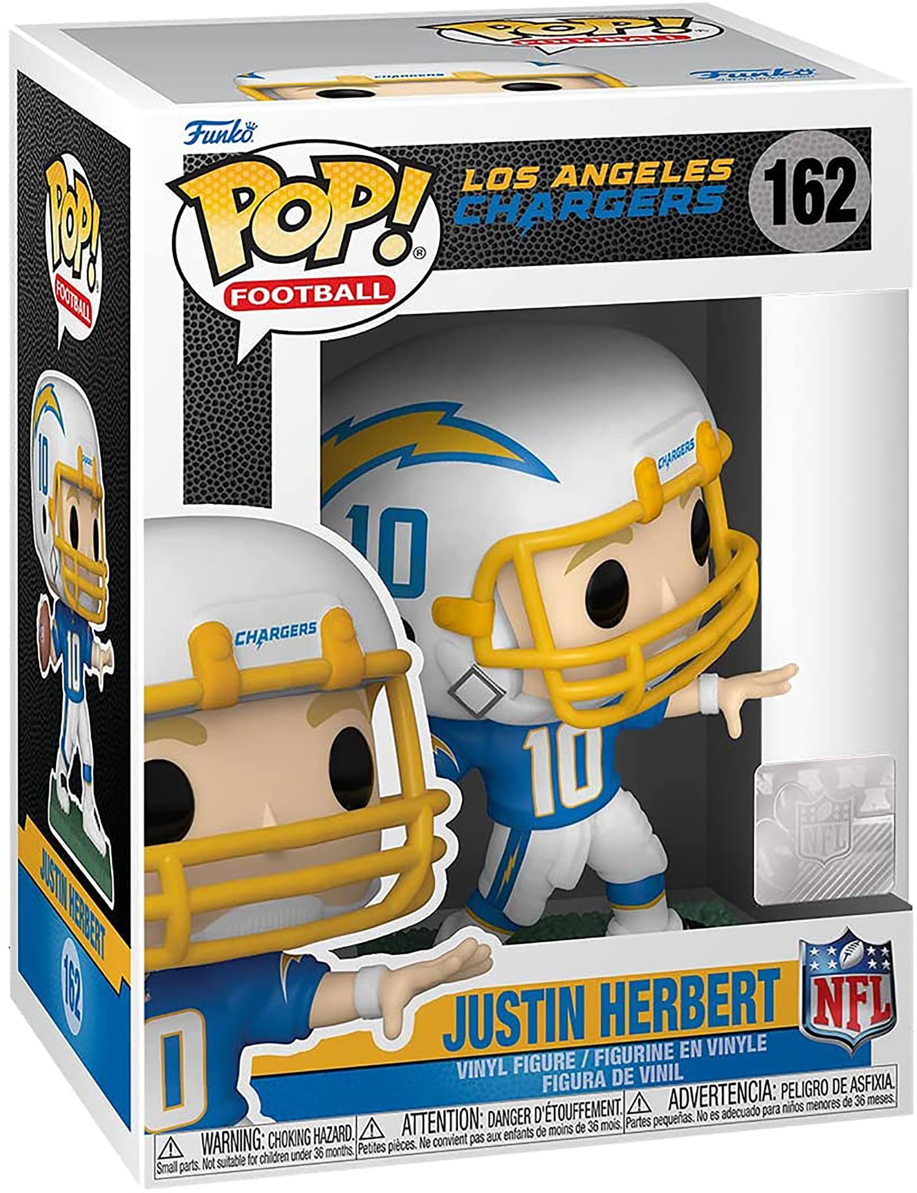**POOP! Funko**

**POP! FOOTBALL**

**LOS ANGELES CHARGERS 162**

**JUSTIN HERBERT**

**VINYL FIGURE / FIGURINE EN VINYLE / FIGURA DE VINIL**

**WARNING: CHOKING HAZARD. Small parts. Not suitable for children under 36 months.**

**ATTENTION: DANGER D'ÉTOUFFEMENT. Petites pièces. Ne convient pas aux enfants de moins de 36 mois.**

**ADVERTENCIA: PELIGRO DE ASFIXIA. Piezas pequeñas. No es adecuado para menores de 36 meses.**

**NFL**
