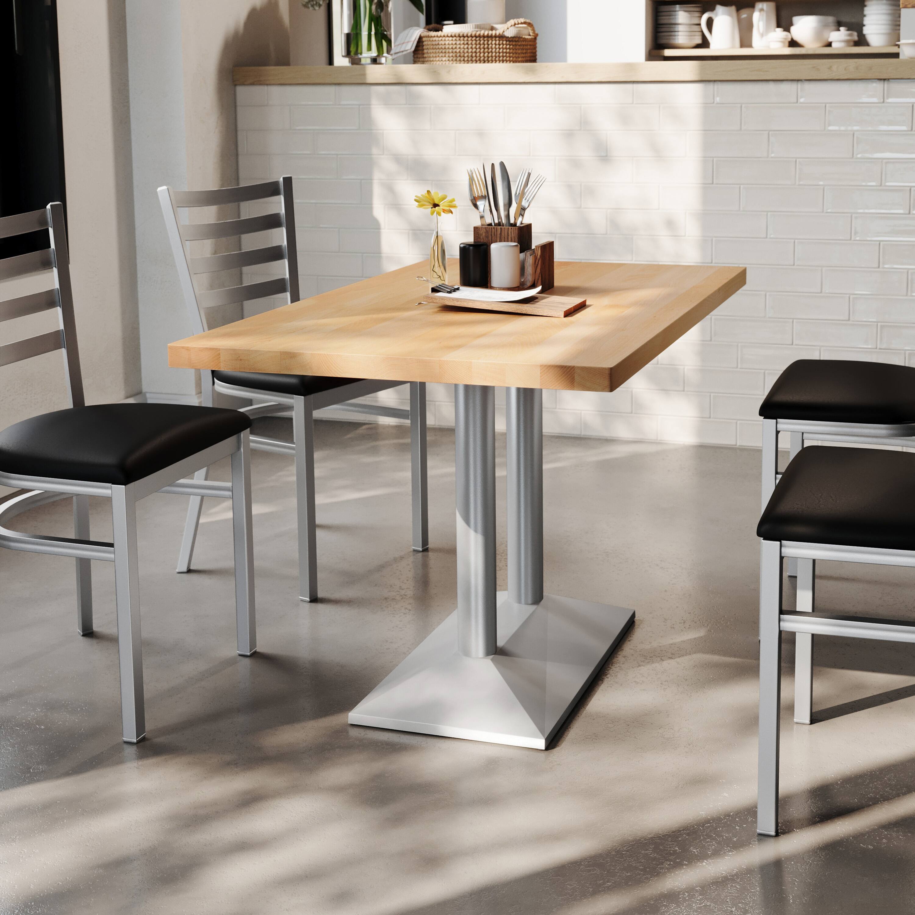 Alt View 2. Flash Furniture - Bennett 30" x 48" Solid Wood Indoor Tabletop in Natural with 27" x 15" Silver Double Column Dining Height Table Base - Natural.