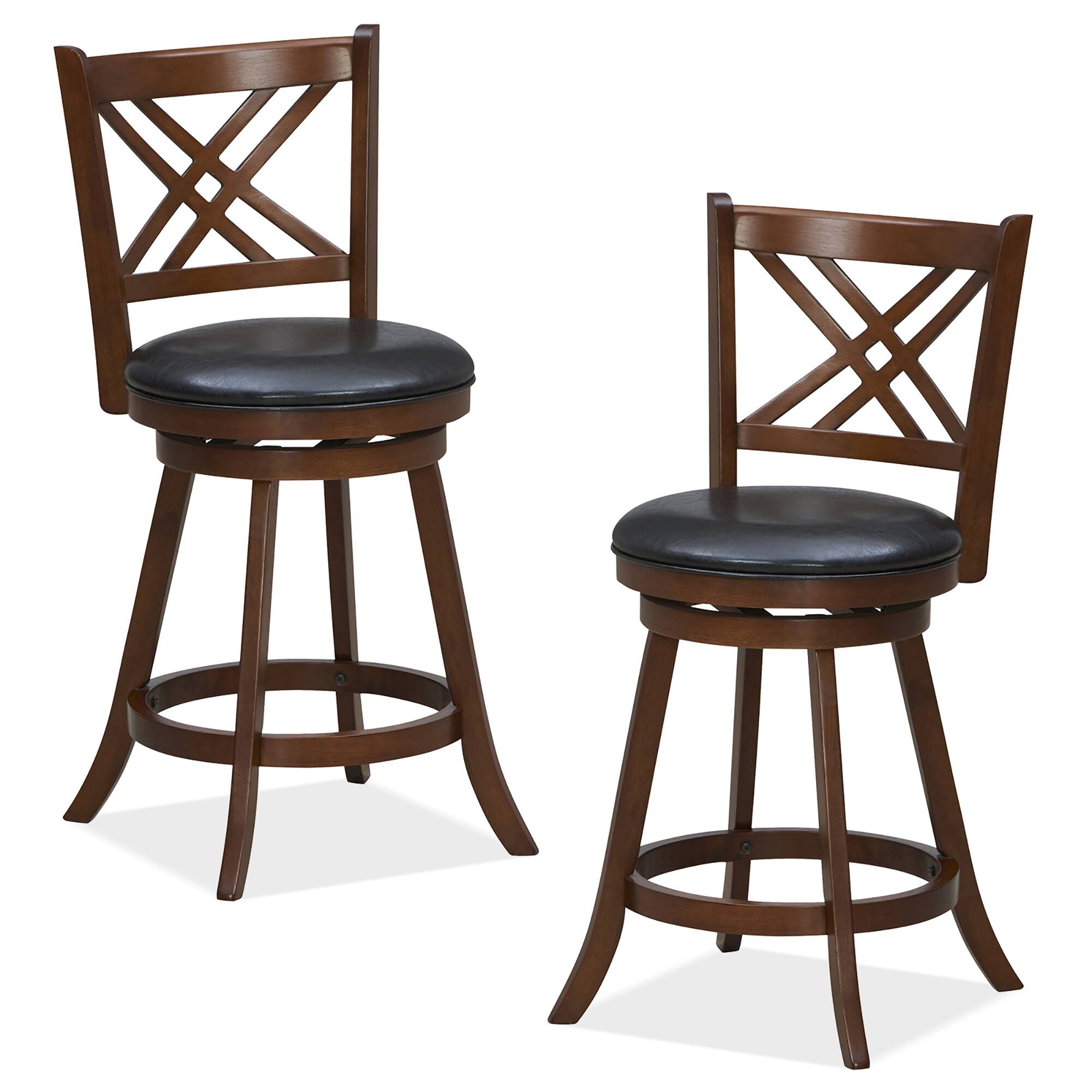 Alt View 9. Gymax - Gymax 360° Swivel Barstools Set of 4 24'' Counter Height Bar Chairs with Back & Footrest - Espresso, Black.