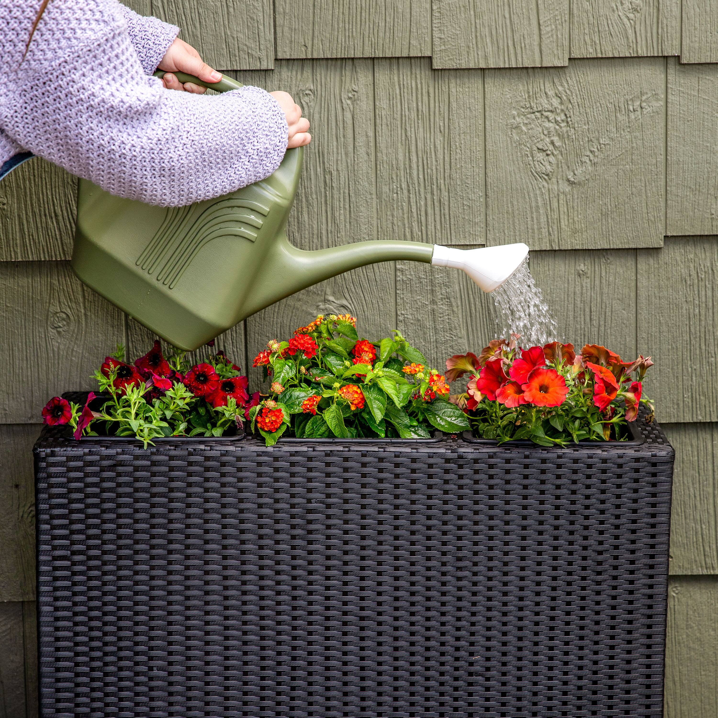 Alt View 9. Sunnydaze - 3-Section Wicker Planter Box - Black.