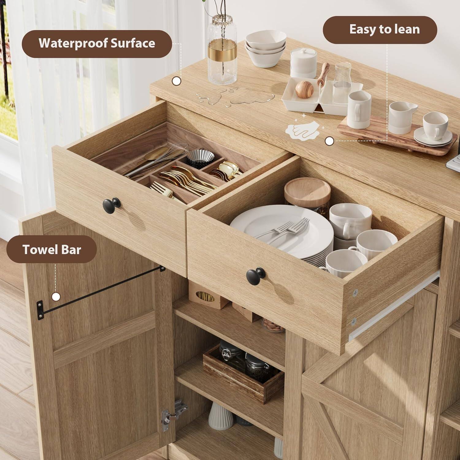 Waterproof Surface  
Easy to Lean  
Towel Bar