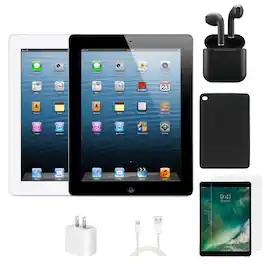 Apple - Refurbished iPad 4 A1458 (WiFi) 16GB Bundle with Case, Wireless Earbuds,Tempered Glass Screen Protector - Black