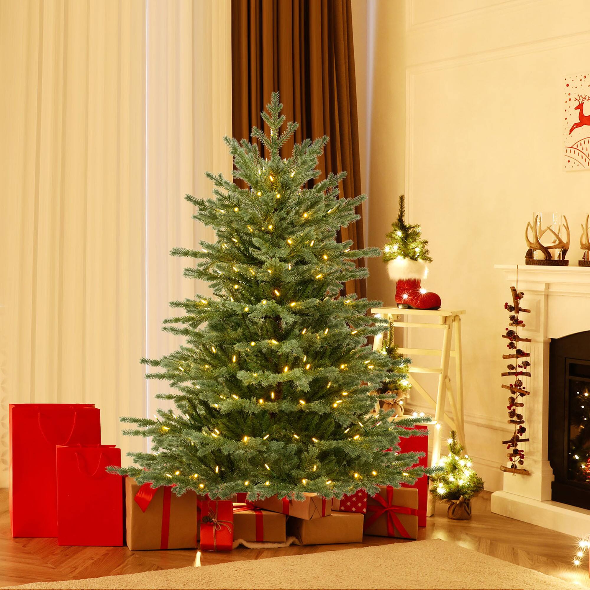 Alt View 1. Costway - Costway 5 FT Artificial Christmas Tree with  1426 Lush PVC & PE Tips 200 LED Lights - Green.