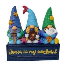 OrnamentallyYou - Nautical Themed Religious Gnome Figurine, Jesus is my Anchor 6" Beach House Statue - Blue Green