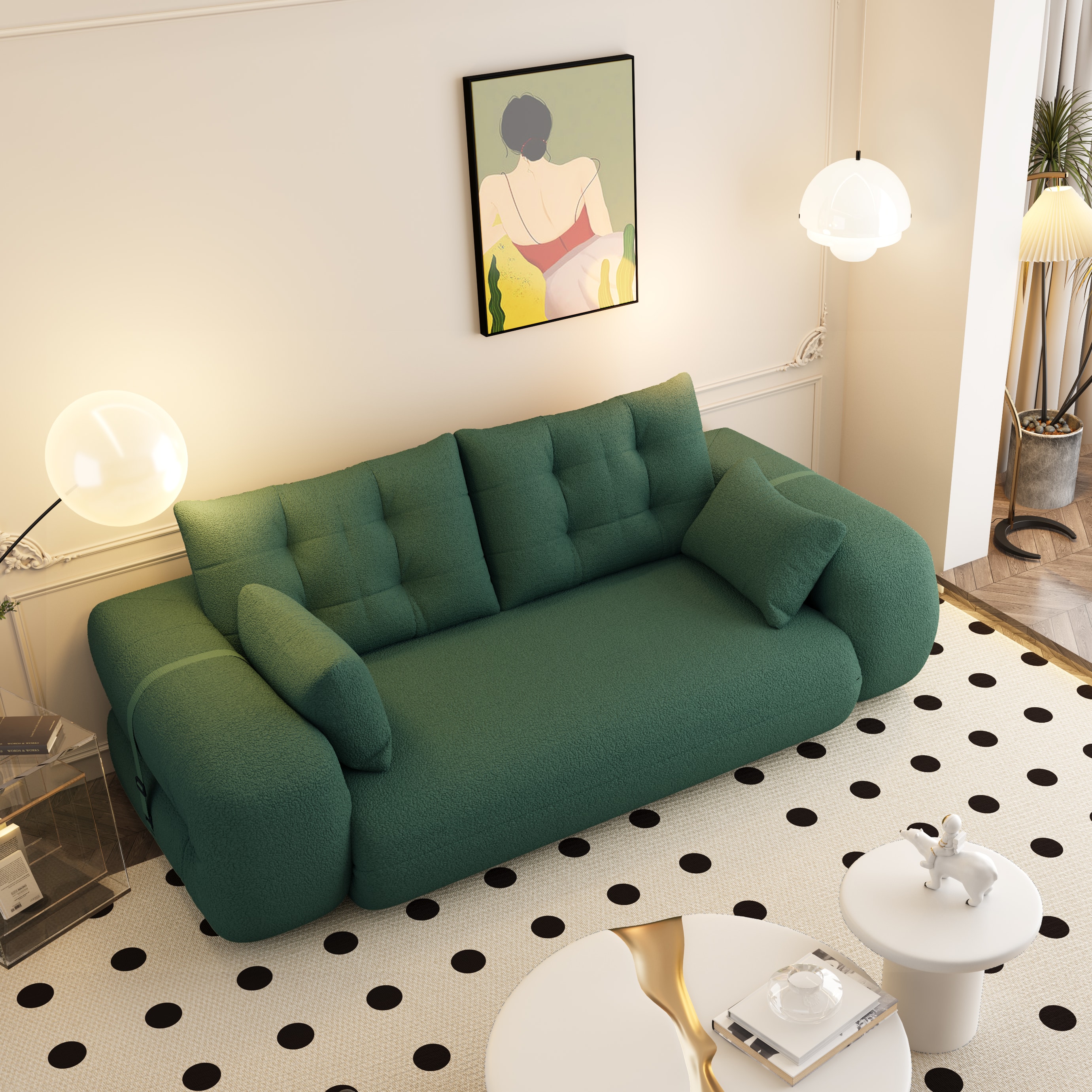 Anysun - Sofa Bed - 3-in-1 Foldable Sleeper, Teddy Fabric, Foam-Filled, for Living Room, Guest Bed & Playroom - Green