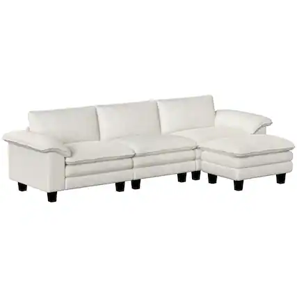 Front. Homcom - Sofa, L Shaped Couch with Deep Seat - Beige.