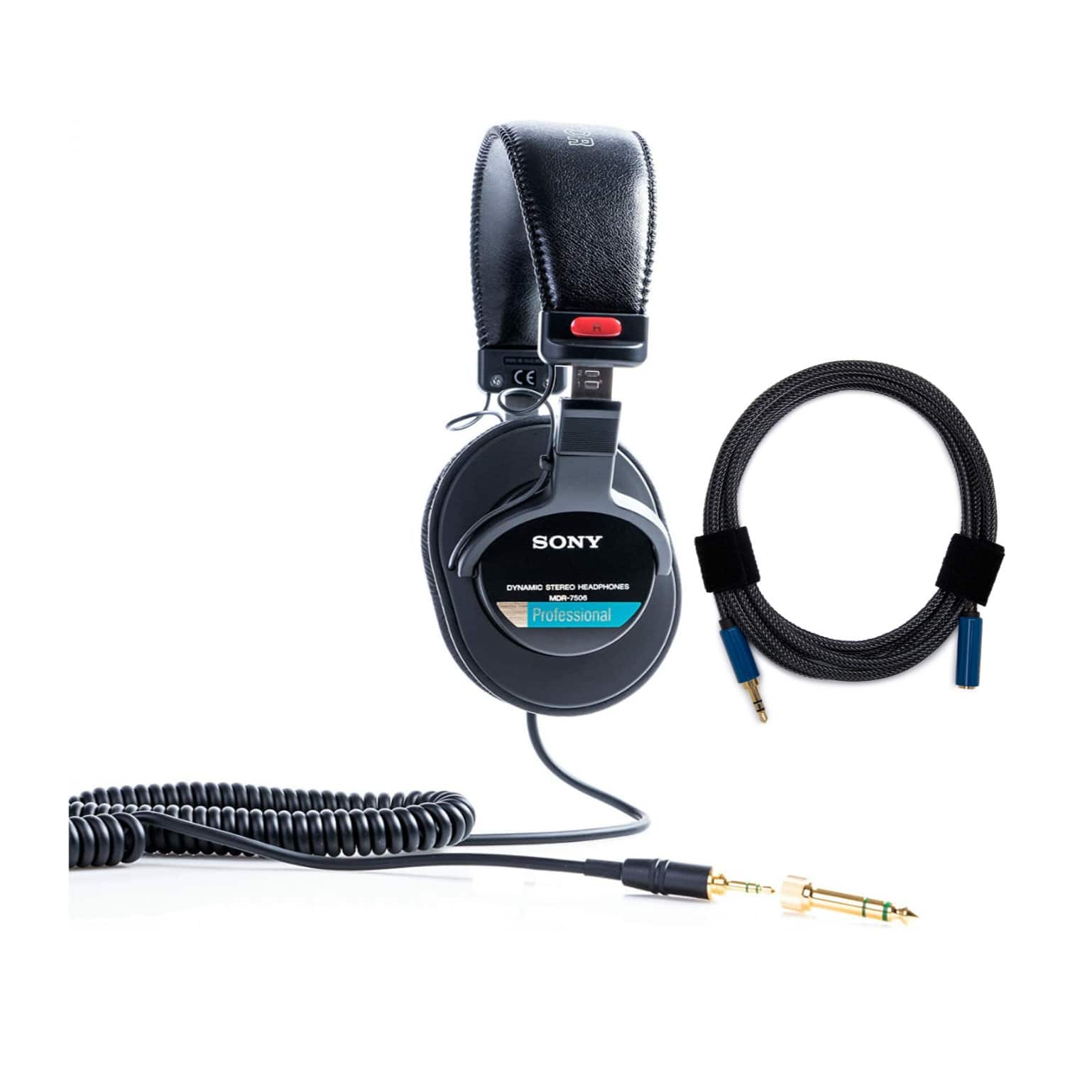 The image features a pair of Sony headphones with a cord and a microphone attached to them. The headphones are designed for professional use, and they come with a cord that can be used for connecting to a device. The microphone is also connected to the headphones, allowing for clear audio recording and communication.