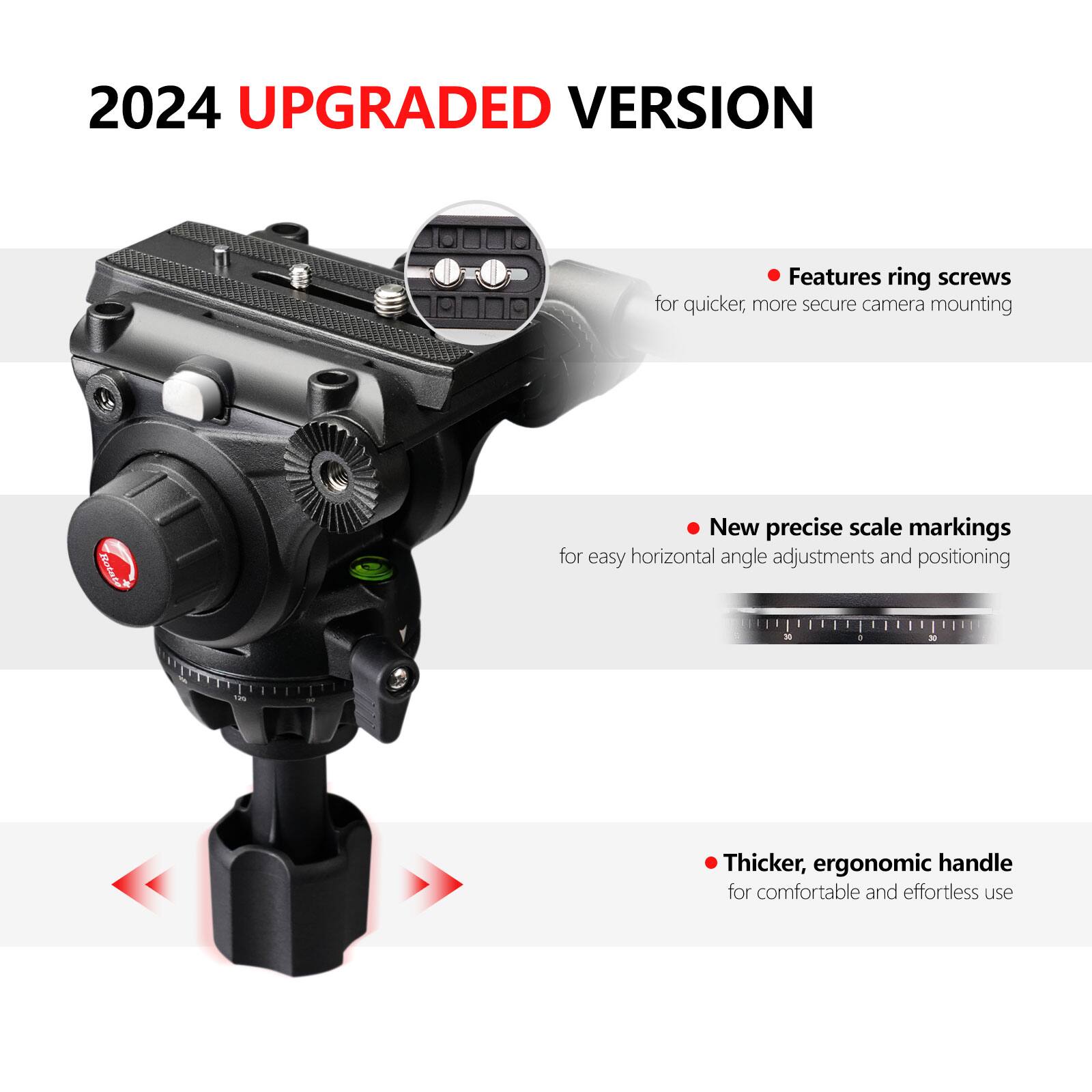 2024 UPGRADED VERSION

Features ring screws for quicker, more secure camera mounting

New precise scale markings for easy horizontal angle adjustments and positioning

Thicker, ergonomic handle for comfortable and effortless use
