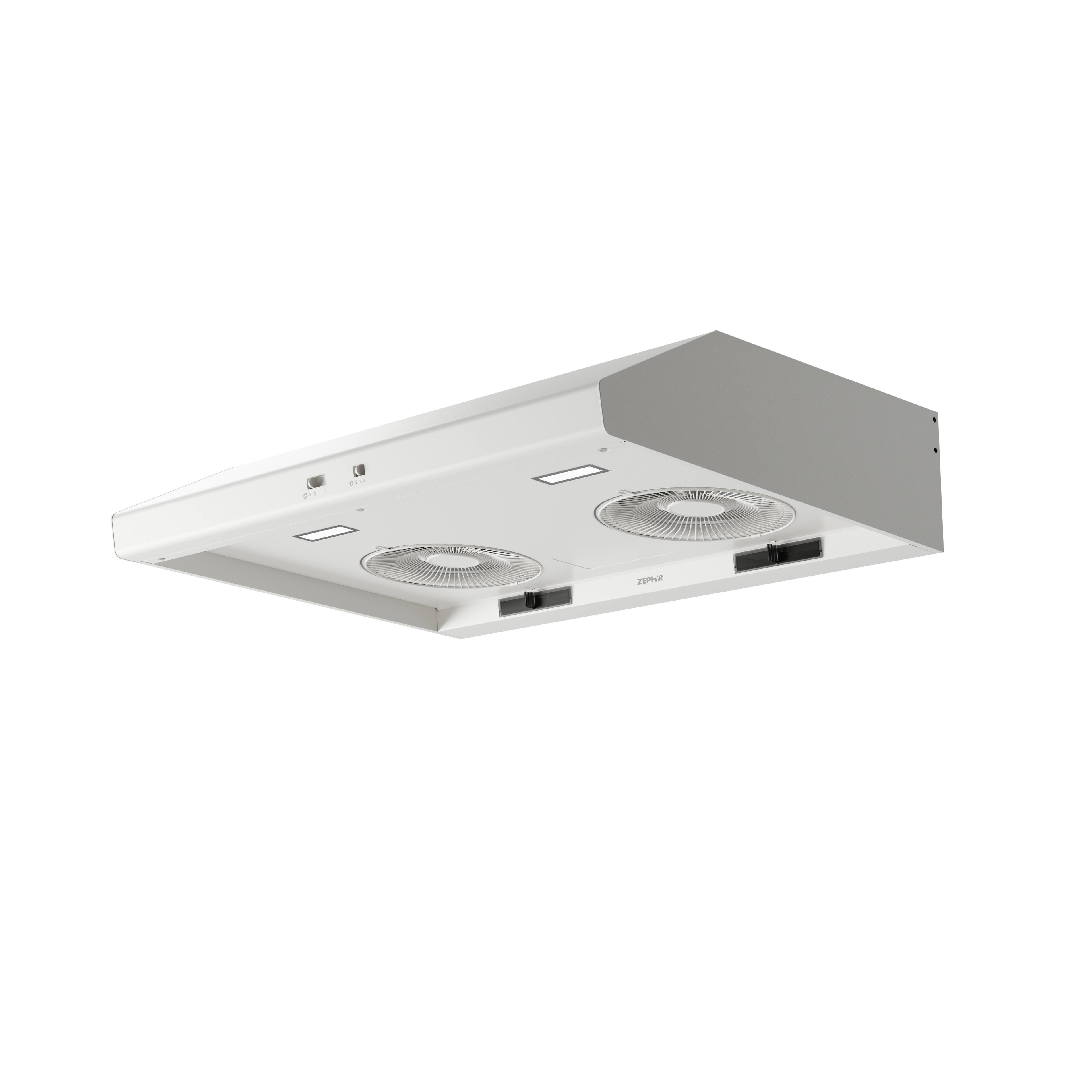 Angle. Zephyr - Cyclone 36 in. 600 CFM Under Cabinet Range Hood - White.
