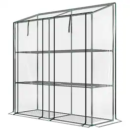 Outsunny - Greenhouse, Portable Greenhouse with 3 Tier Shelves, 2 Roll-Up Zippered Doors