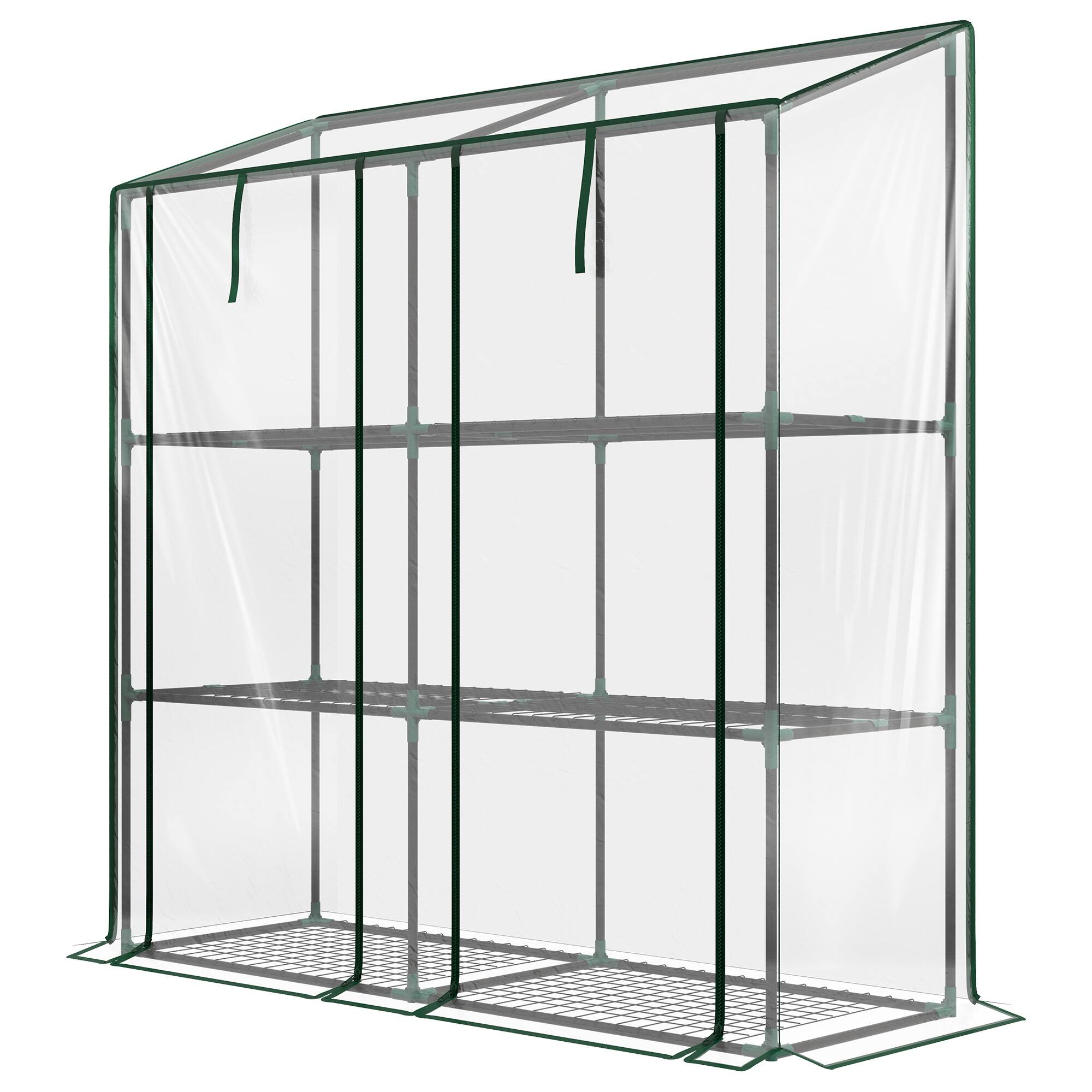 Front. Outsunny - Greenhouse, Portable Greenhouse with 3 Tier Shelves, 2 Roll-Up Zippered Doors.