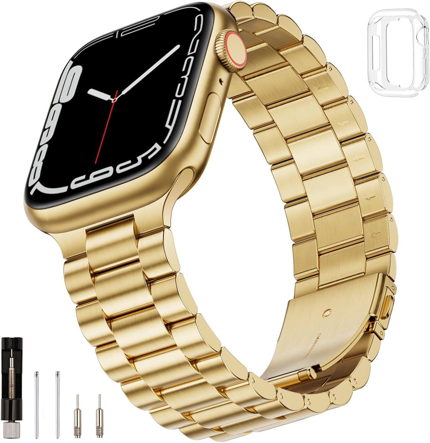Front. Core Tech - Stainless Steel Link Band for Apple Watch 42mm, Adjustable - Golden.