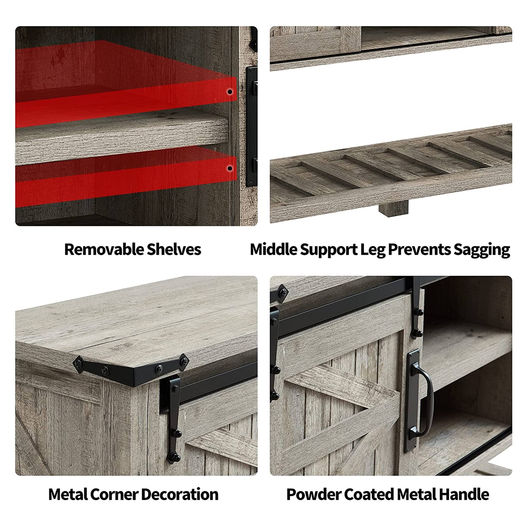 - Removable Shelves
- Middle Support Leg Prevents Sagging
- Metal Corner Decoration
- Powder Coated Metal Handle