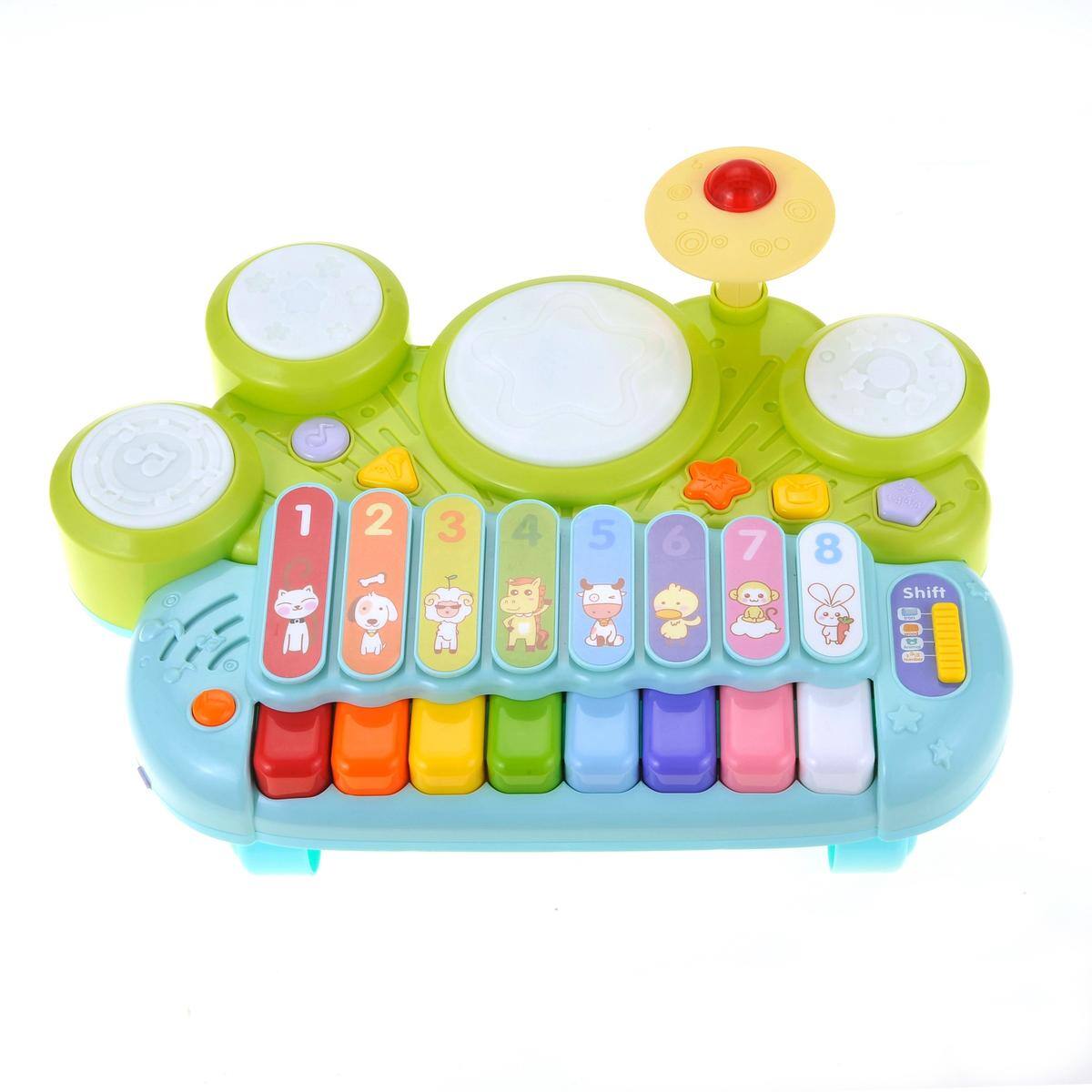 Angle. JuzToys - 3-in-1 Educational Kids Musical Toys – Kids Keyboard Piano, Xylophone, Drum Set for Toddlers, Blue/Green - Multi.