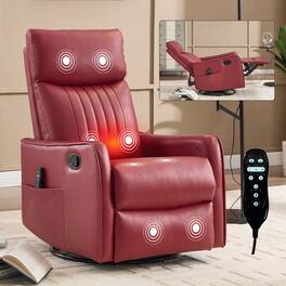 GOODSILO - Faux Leather Heat Massage Manual Recliner Chair with Rocker and Swivel Function for Living Room Comfort - Red