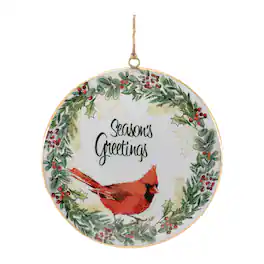 BreeBe - Seasons Greetings Cardinal Disc Ornament (Set of 6) - White, Red, Green