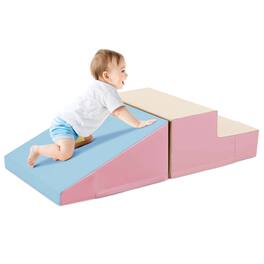 Costway - Step and Slide Climber for Infants and Toddlers Baby Soft Foam Structure Blocks - Pink