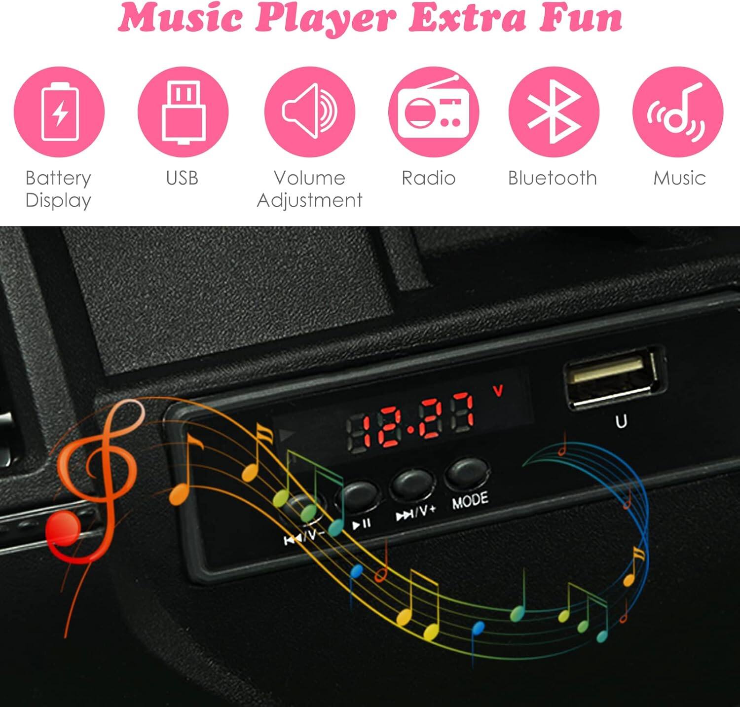 Music Player Extra Fun

- Battery Display
- USB
- Volume Adjustment
- Radio
- Bluetooth
- Music

12:28

MODE

KA/V U