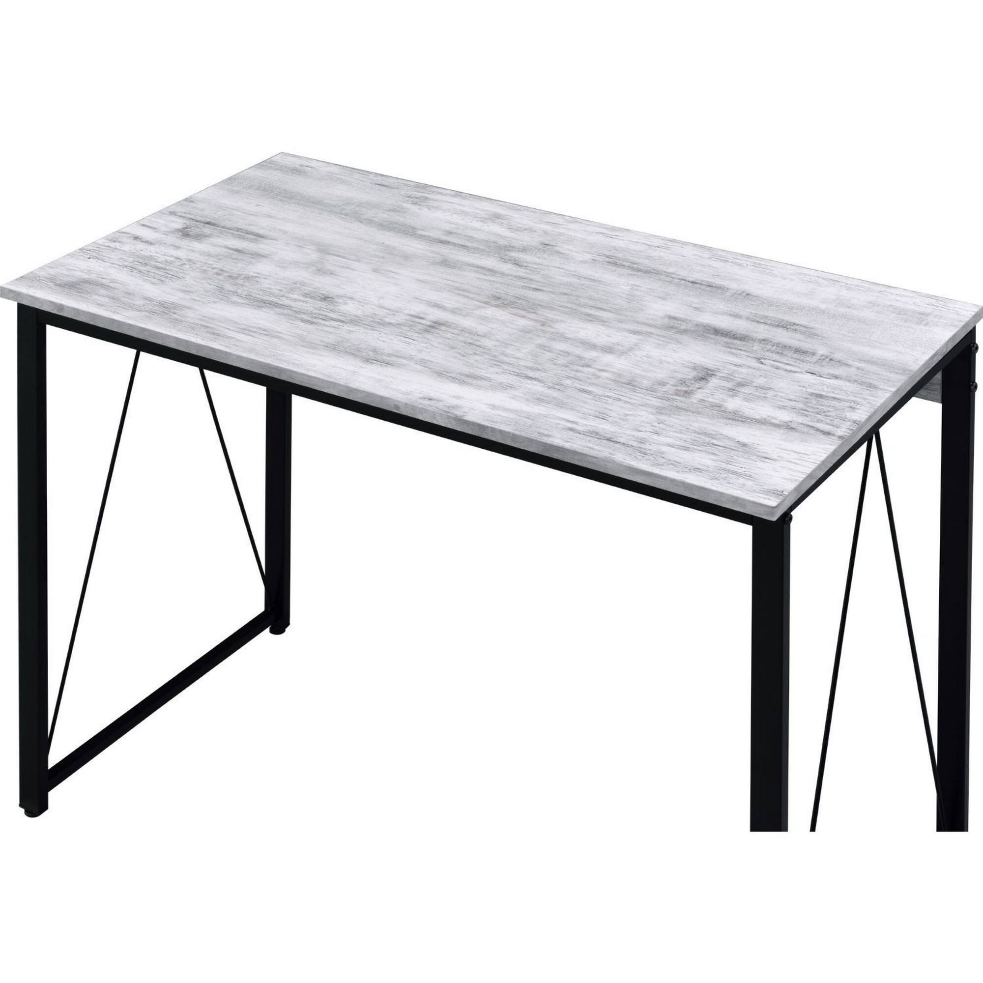 Left. Manhattan Lane - Writing Desk with V Shaped Accent and Distressed Look, White - White.