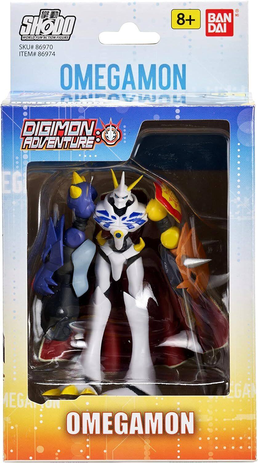 R S MO 8+ BAN SHODO DAI WORLD FUNTACTION FIG FIGURE SKU# 86970 ITEM# 86974 OMEGAMON C AIPAYIAAL OMECAMON DIGIMON ADVENTURE ... ..... EG GA MEGA On OMEGAMON