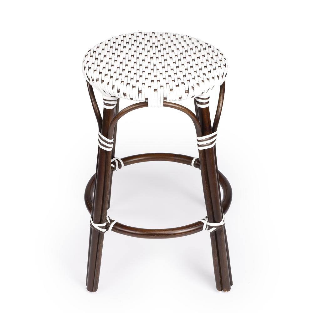 Alt View 4. Butler Specialty - Tobias Rattan Round 24" Counter Stool - White And Brown Dot.