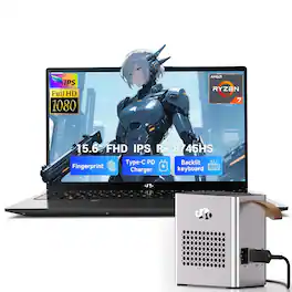 NIMO - 15.6 Gaming Laptop, 8 Core AMD Ryzen 7 8745HS 32GB RAM 1TB SSD Radeon 780M, with eGPU Dock RX 7600M XT 8GB GDDR6 - Black