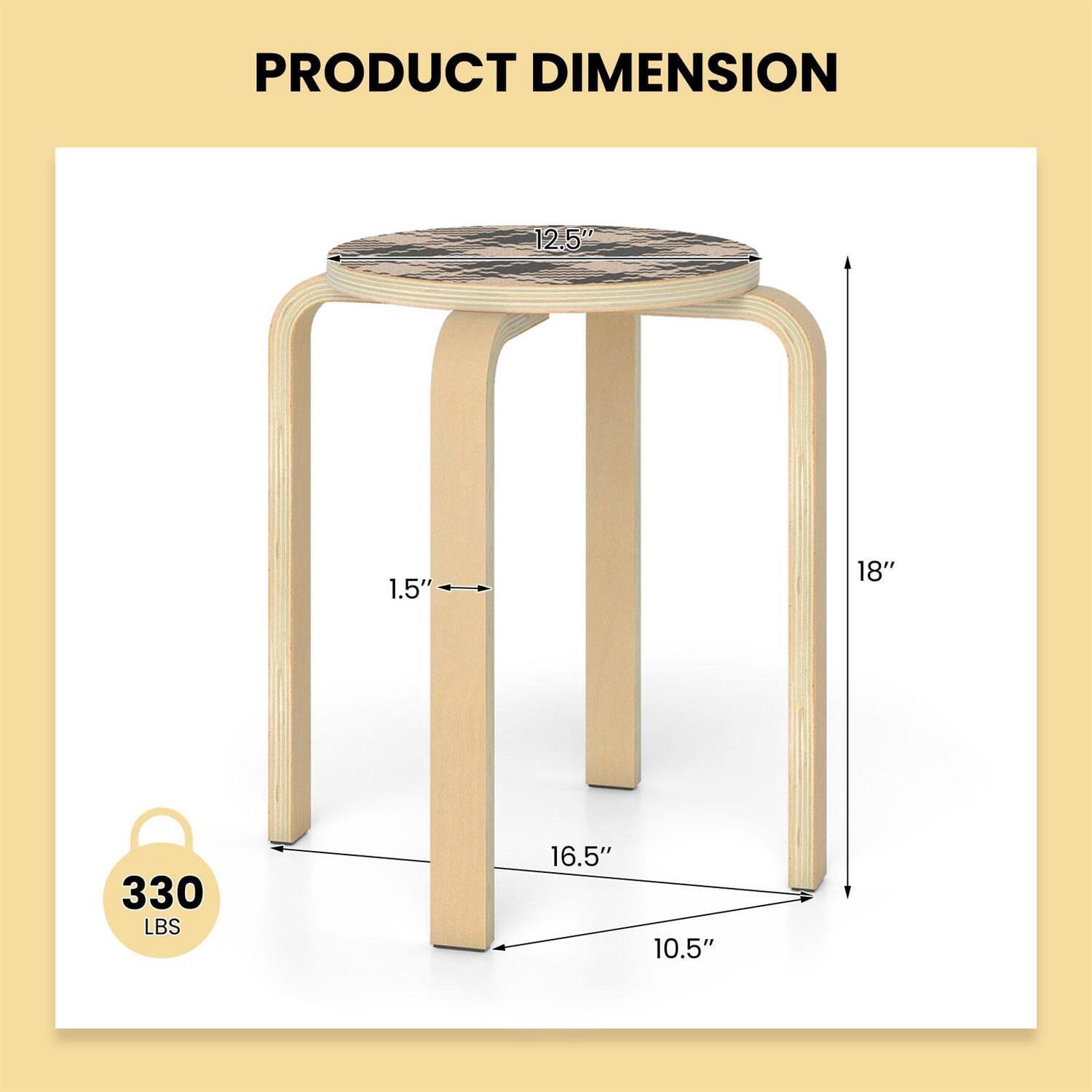 PRODUCT DIMENSION

- Diameter: 12.5"
- Height: 18"
- Leg Width: 1.5"
- Base Width: 16.5"
- Base Depth: 10.5"
- Weight Capacity: 330 LBS