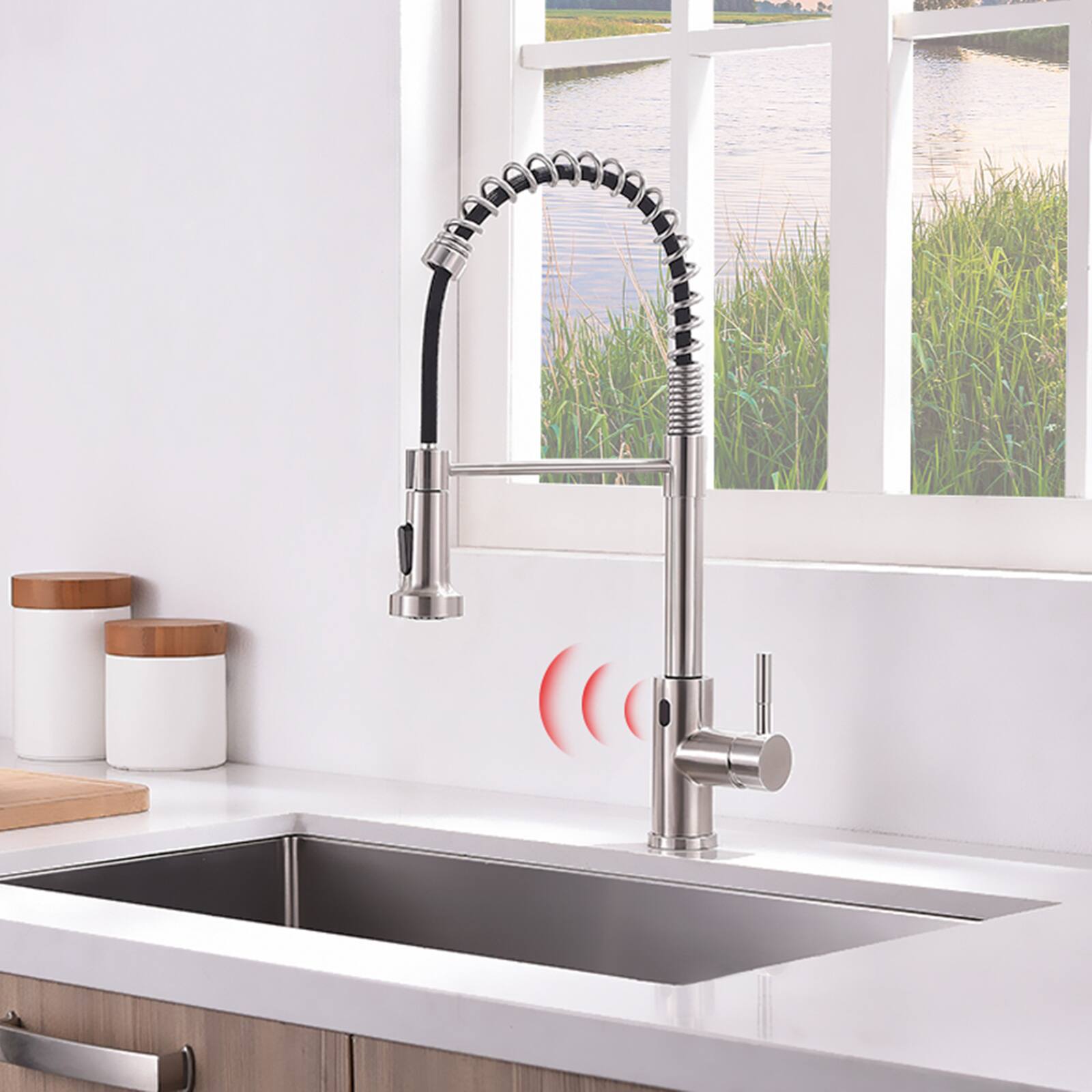 Front. Siljoy - Touchless Kitchen Faucet,Hands Free Automatic Smart Kitchen Faucet Black Smart Kitchen Faucet - Brushed Nickel.
