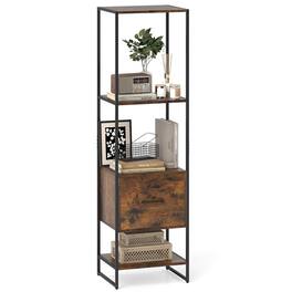 Kadyn - Bookshelf, Storage Shelf, Bookcase,5-Tier Narrow Bookcase with 4 Open Shelves and Storage Drawer-Rustic - Brown