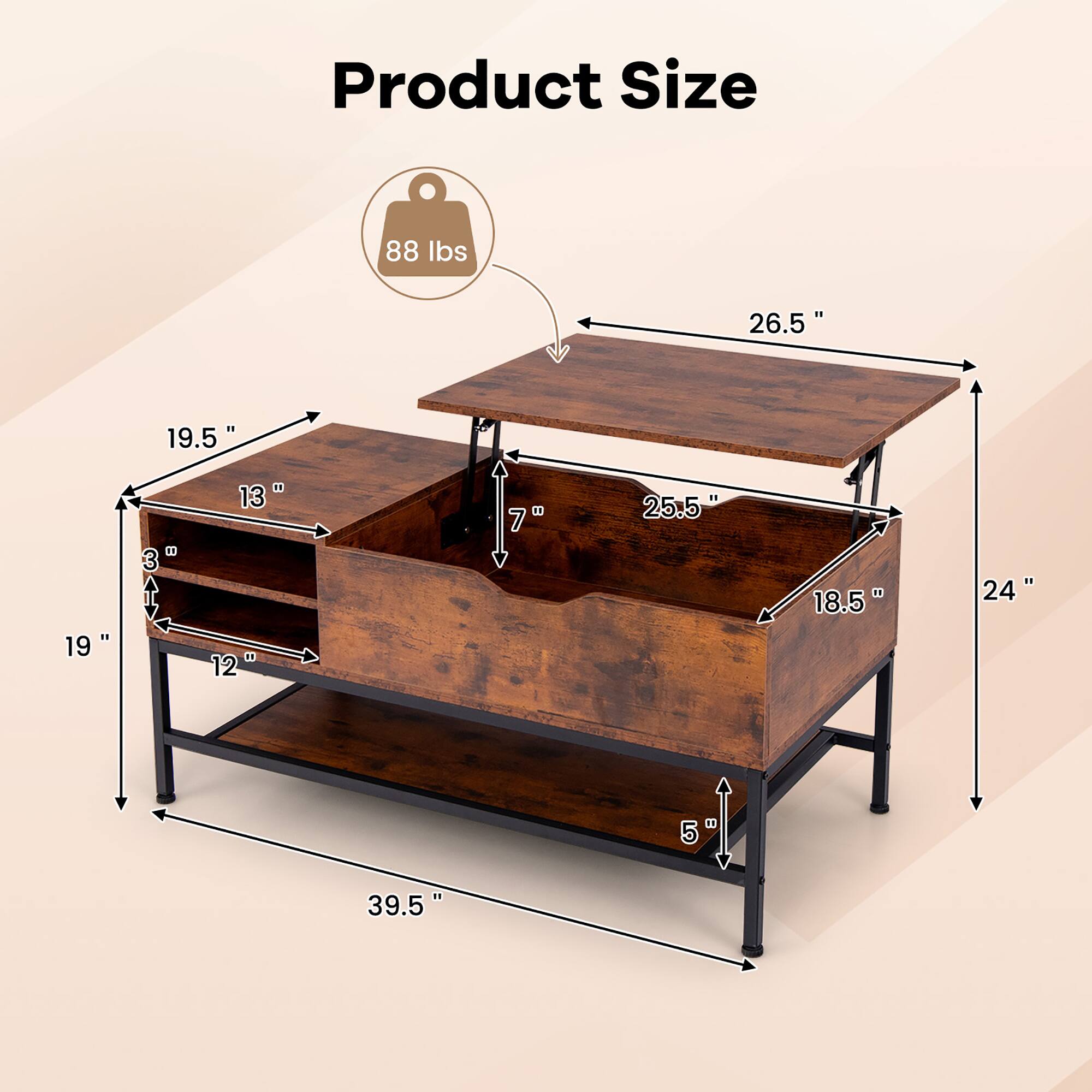 Product Size

88 lbs

26.5"  
19.5"  
13"  
19"  
3"  
12"  
7"  
25.5"  
18.5"  
24"  
5"  
39.5"