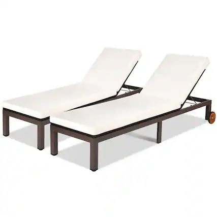 Front. Gymax - Gymax 2PCS Patio Adjustable Rattan Recliner Chaise Lounge Chair w/ Cushion Wheels - as pic.