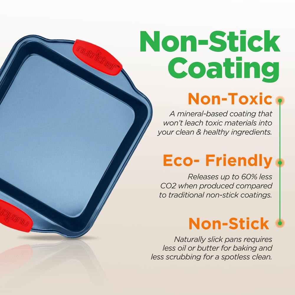 Non-Stick Coating

Non-Toxic  
A mineral-based coating that won't leach toxic materials into your clean & healthy ingredients.

Eco-Friendly  
Releases up to 60% less CO2 when produced compared to traditional non-stick coatings.

Non-Stick  
Naturally slick pans require less oil or butter for baking and less scrubbing for a spotless clean.