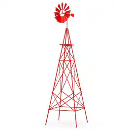 Costway - 8 ft Ornamental Windmill with 4 Support Legs Decorative Weathervane for Backyard - Red