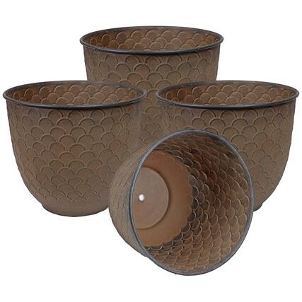 Front. Sunnydaze - Dinah Metal Planter - 12.5 in - Set of 4 - Matte Brown.