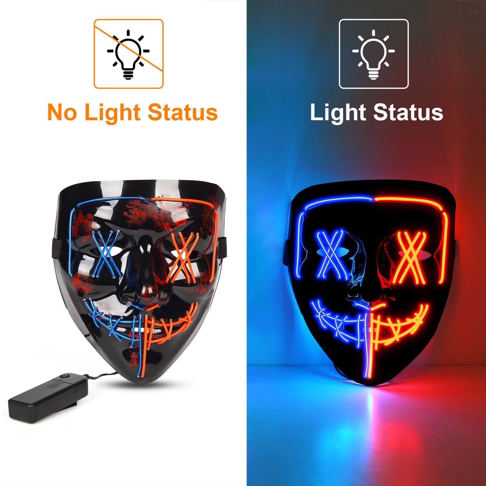 Acekool Halloween Led Mask Light Up Scary Mask and Skeleton Gloves ...