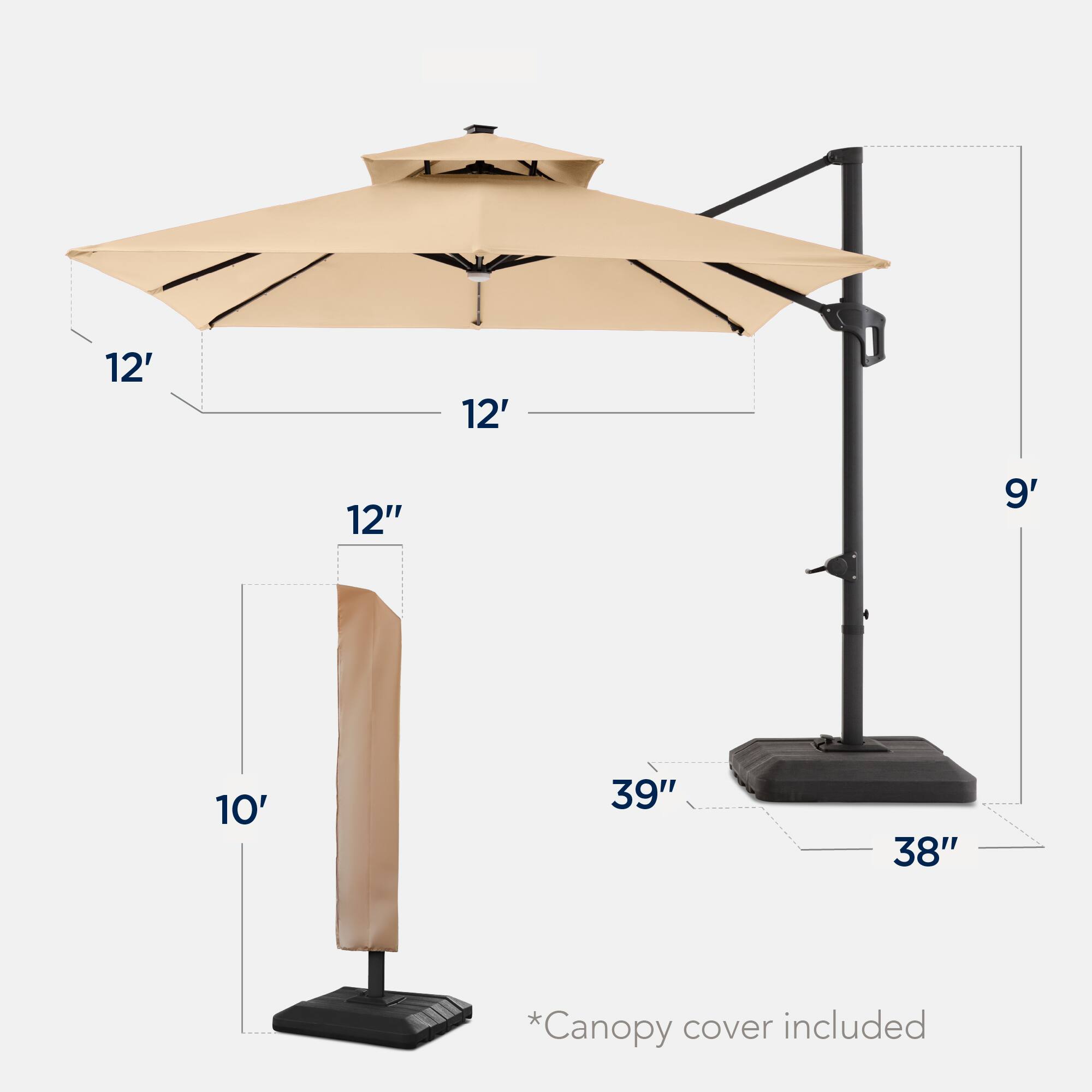 12' 12' 12" 9' 10' 39" 38" *Canopy cover included