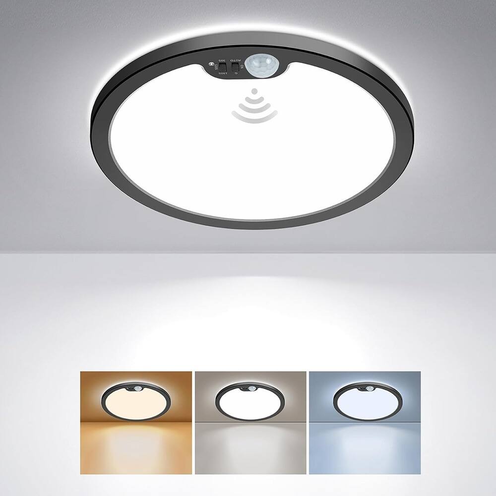 Front. ACJPR - 8.7" Motion Sensor LED Ceiling Light, Flush Mount, Selectable 3000–5000K, Black.