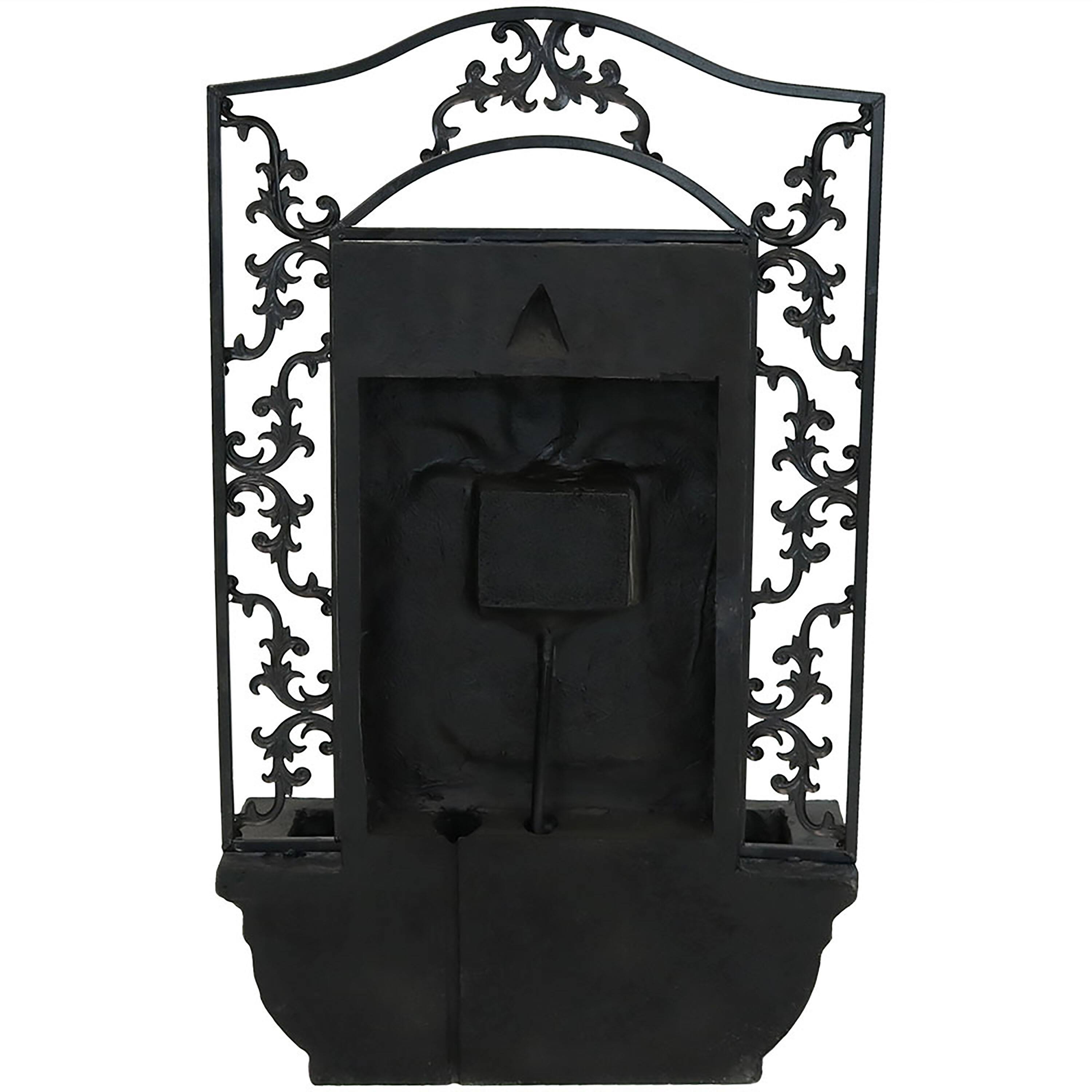 Alt View 5. Sunnydaze - French Lily Outdoor Solar Wall Fountain with Battery - Lead.