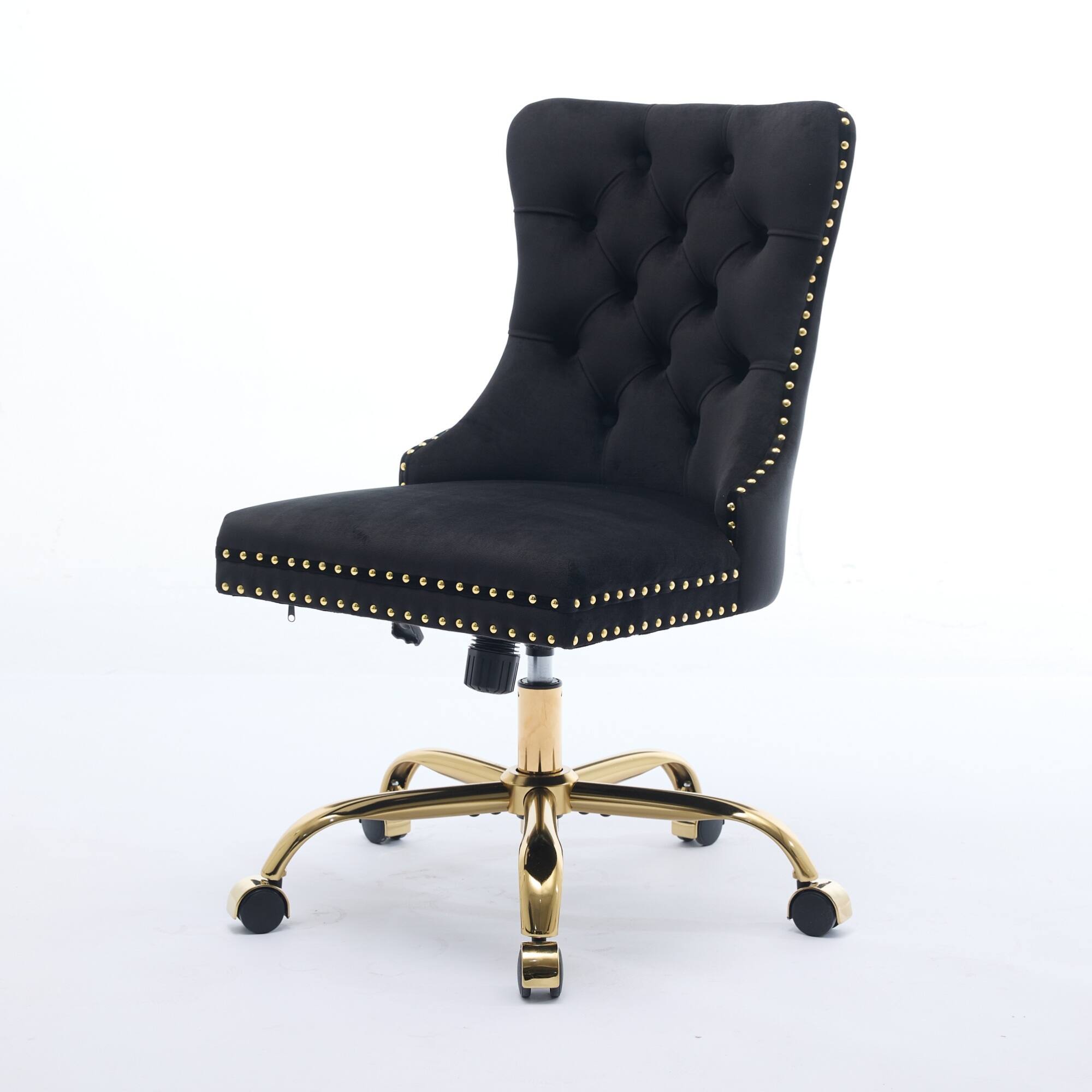 Back. GOODSILO - Modern Velvet Upholstered Office Chair with Tufted Button Design and Golden Metal Base for Home Workspace - Black.