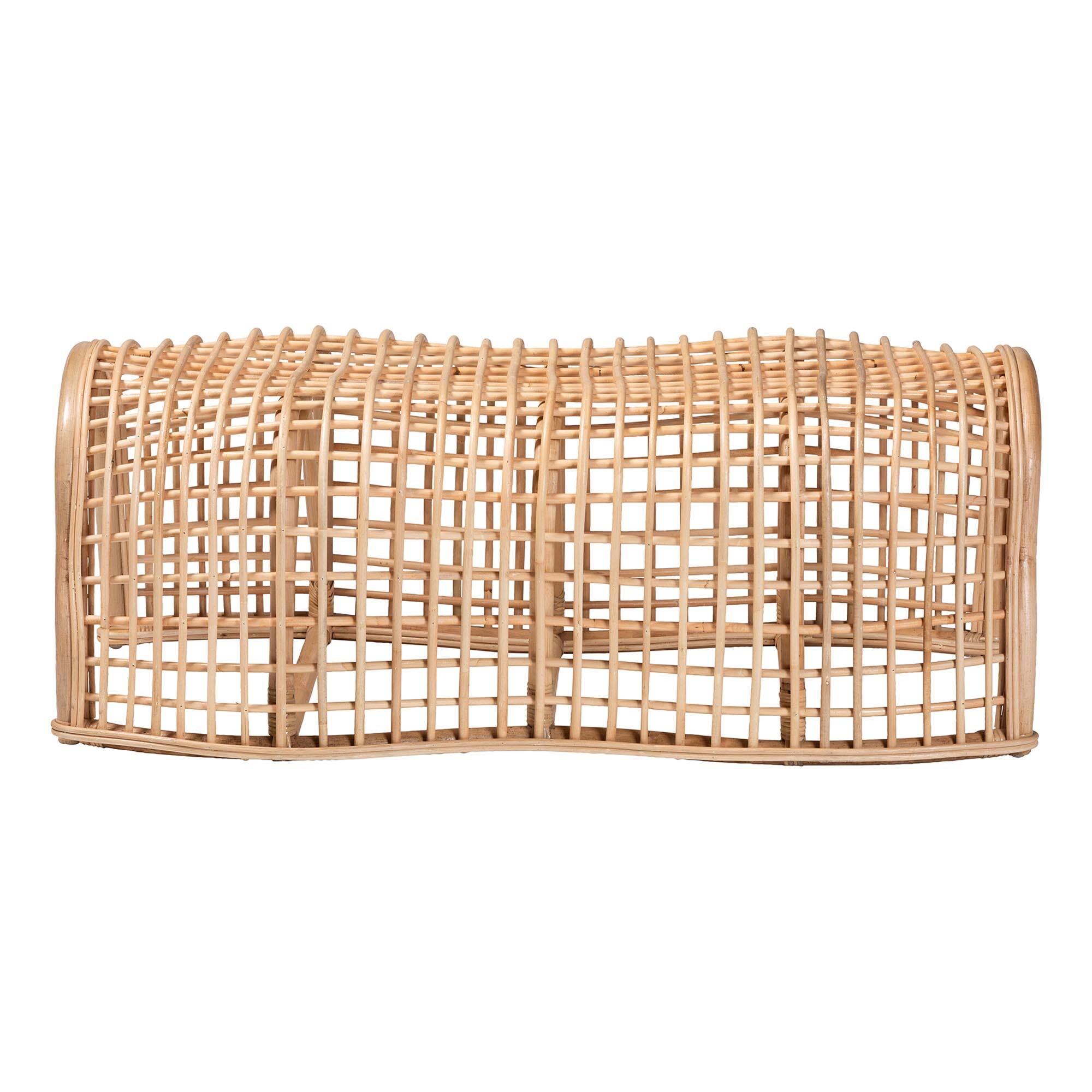 Angle. bali & pari - bali & pari Daiki Natural Rattan Bench with Curved Frame - Lightweight Decorative Accent Seating - Natural.