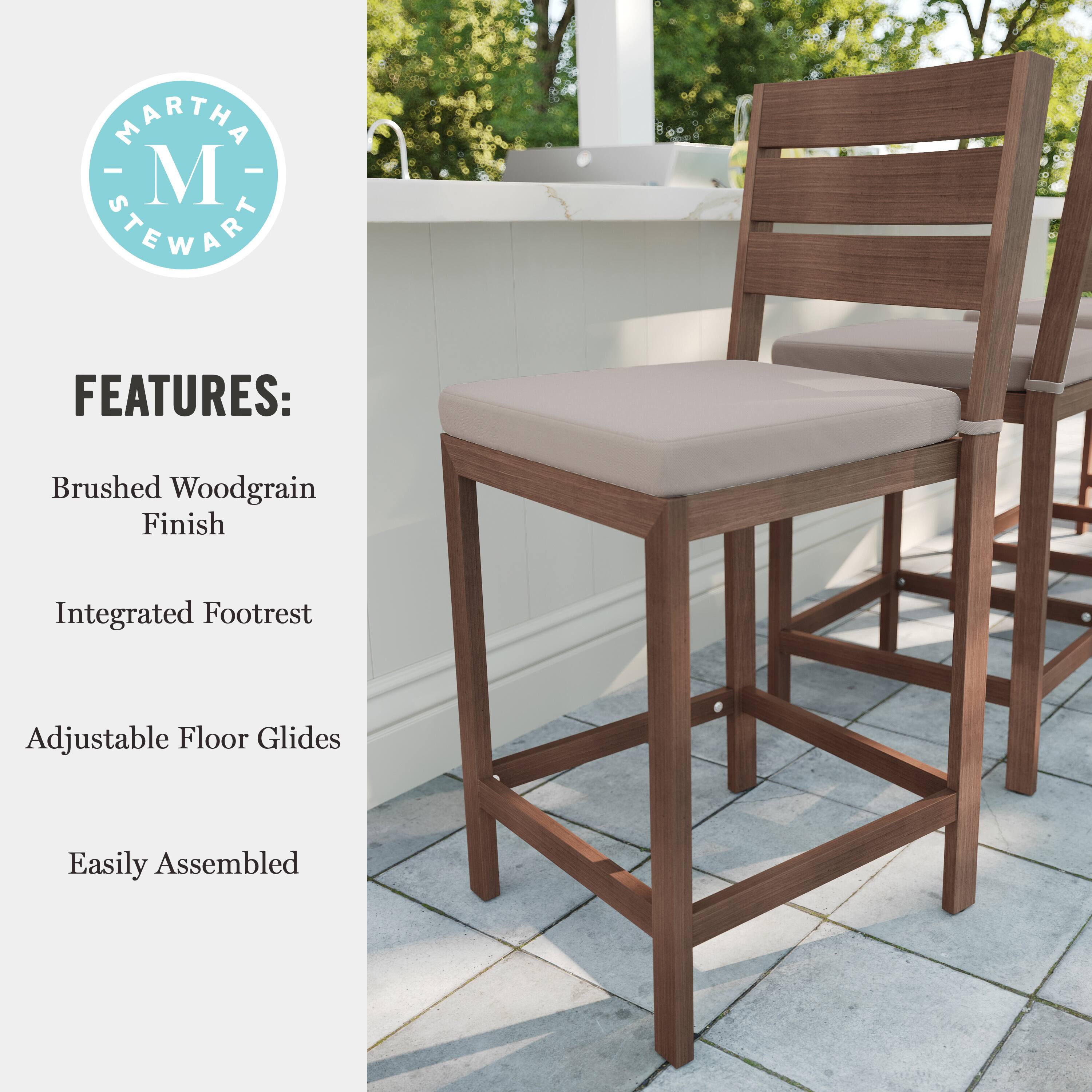 MARTHA STEWART FEATURES: Brushed Woodgrain Finish Integrated Footrest Adjustable Floor Glides Easily Assembled