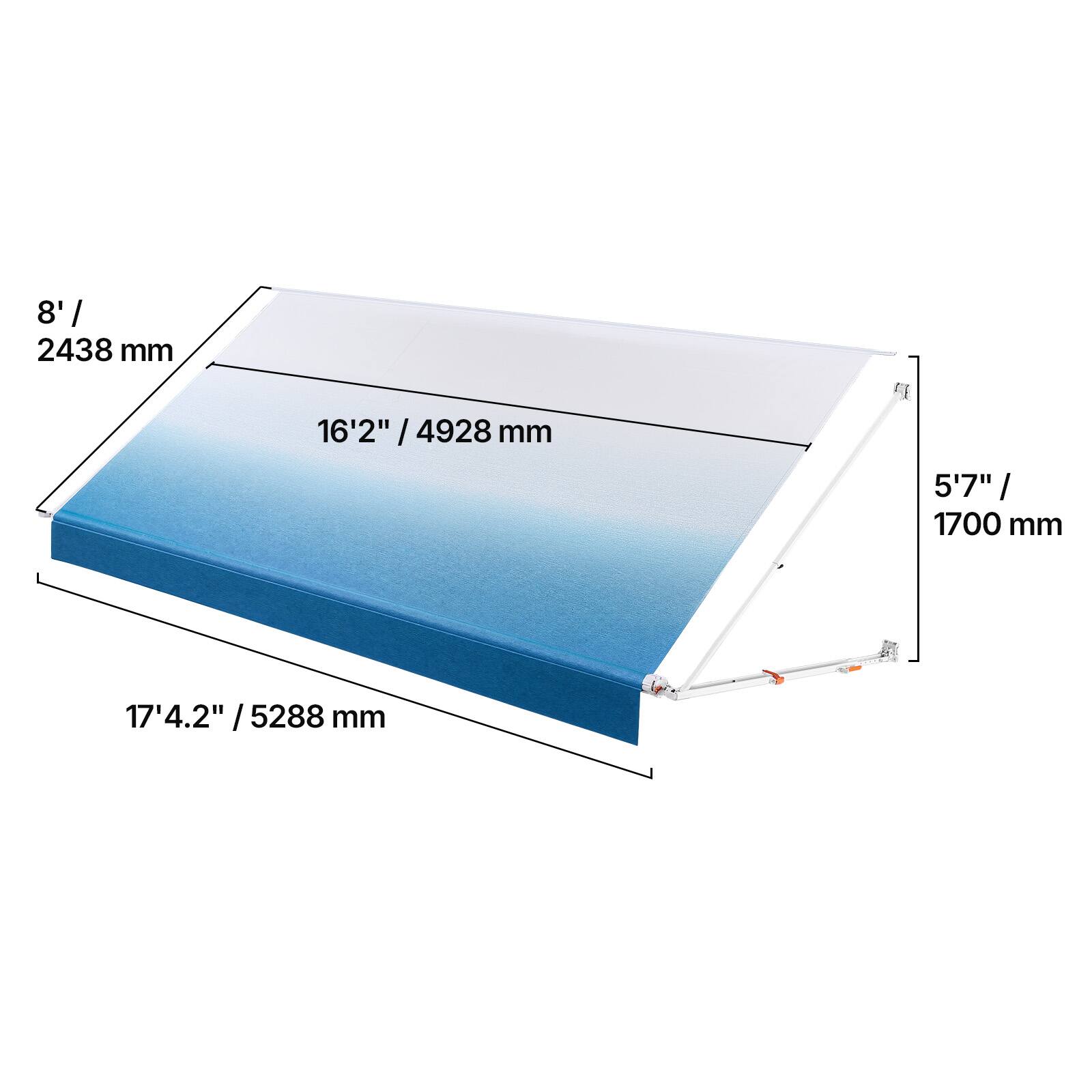 8' / 2438 mm  
16'2" / 4928 mm  
5'7" / 1700 mm  
17'4.2" / 5288 mm