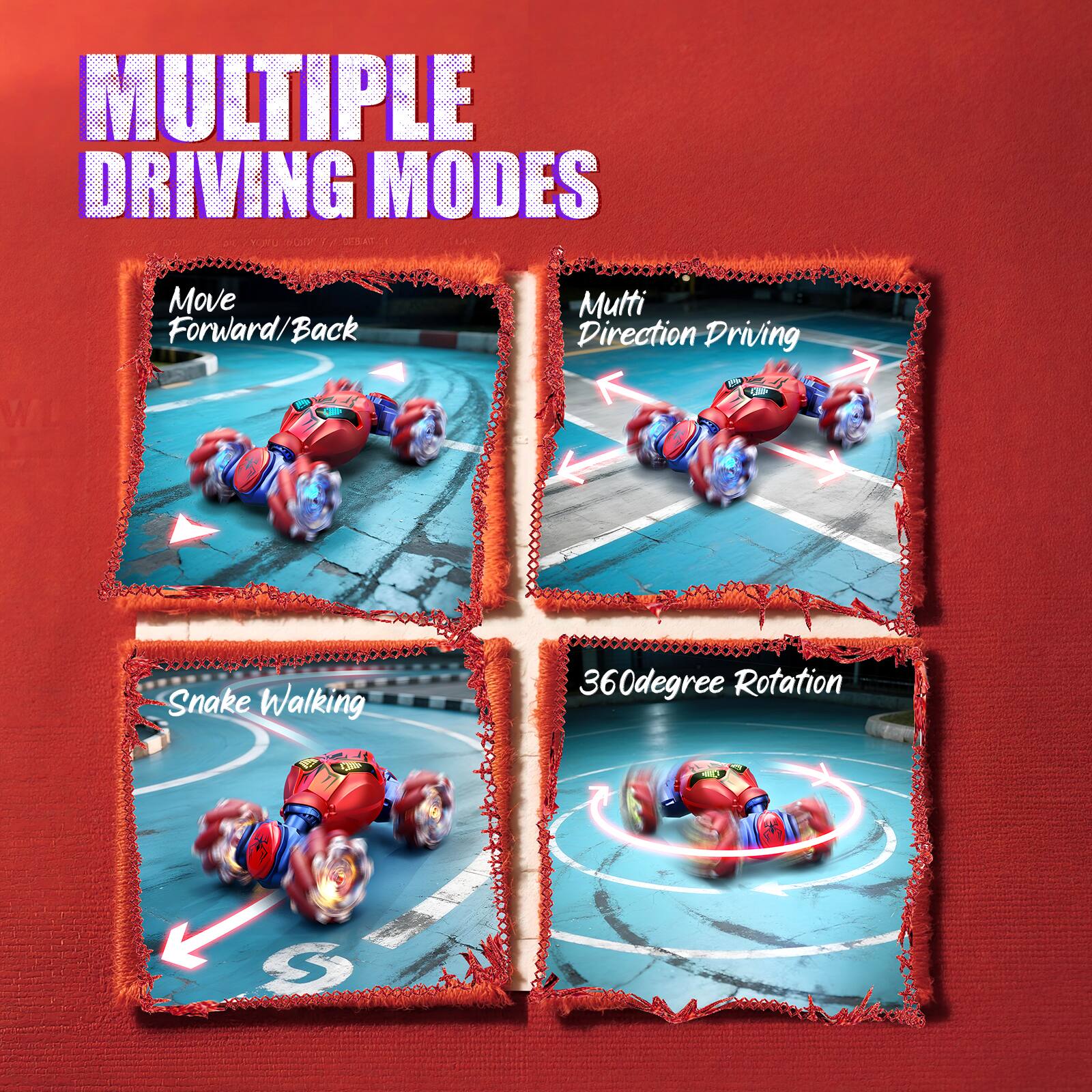 MULTIPLE DRIVING MODES

- Move Forward/Back
- Multi Direction Driving
- Snake Walking
- 360degree Rotation
