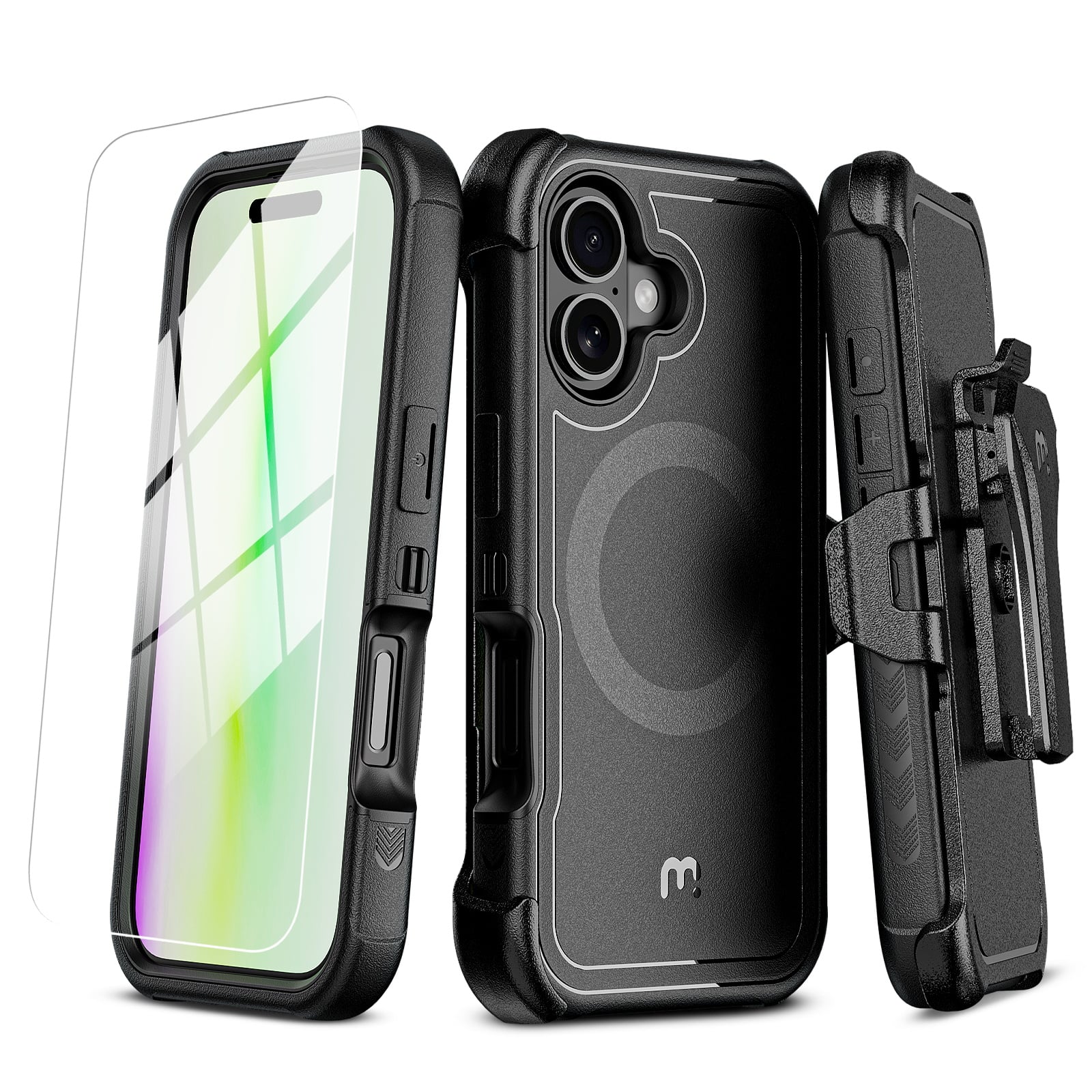 Front. Mybat Pro - MyBat Pro Maverick Series MagSafe Case w/ Holster & Tempered Glass for Apple iPhone 17 - Black - Black.