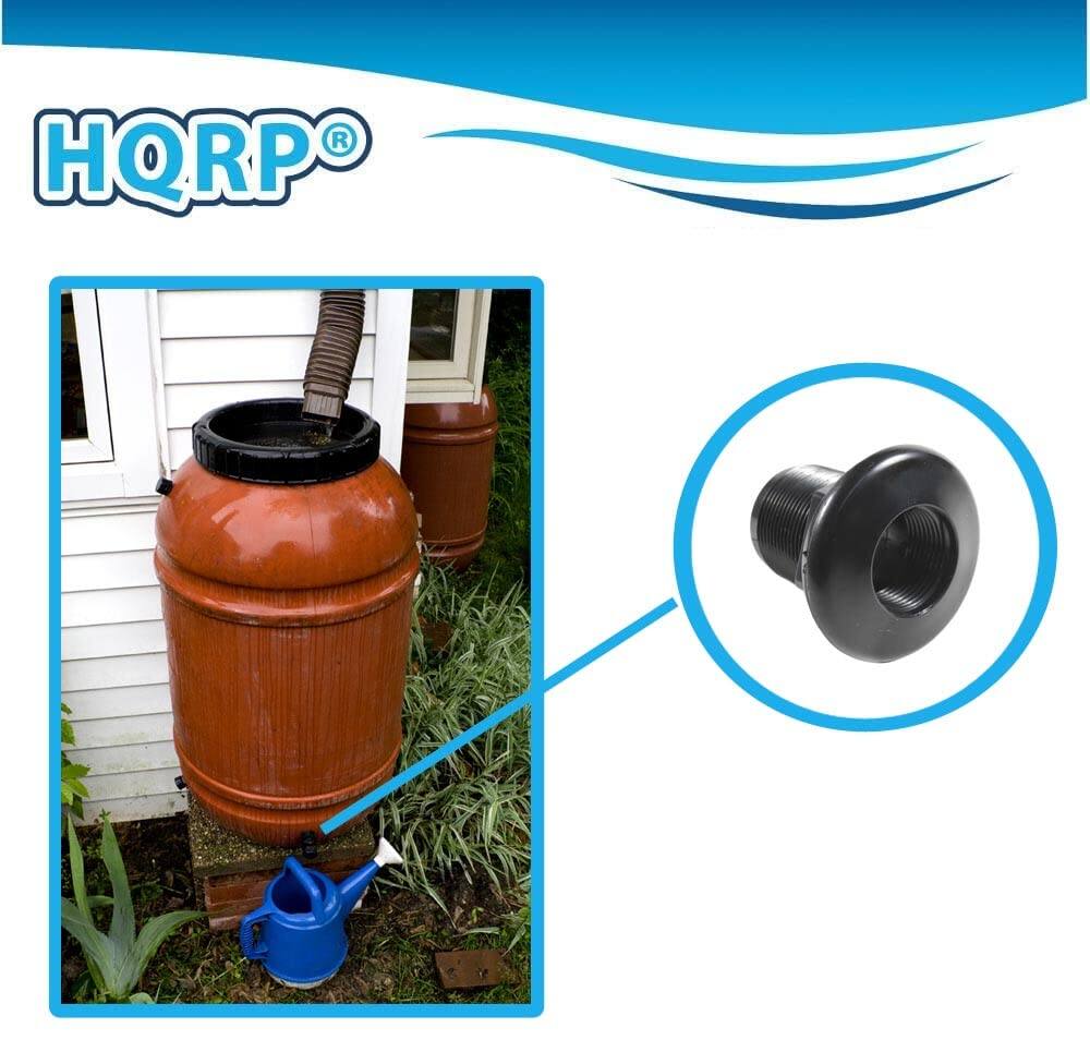 Back. HQRP - 2-Pack 1 in ABS Bulkhead Fitting - Double Threaded Tank Connector for Rain Barrels.