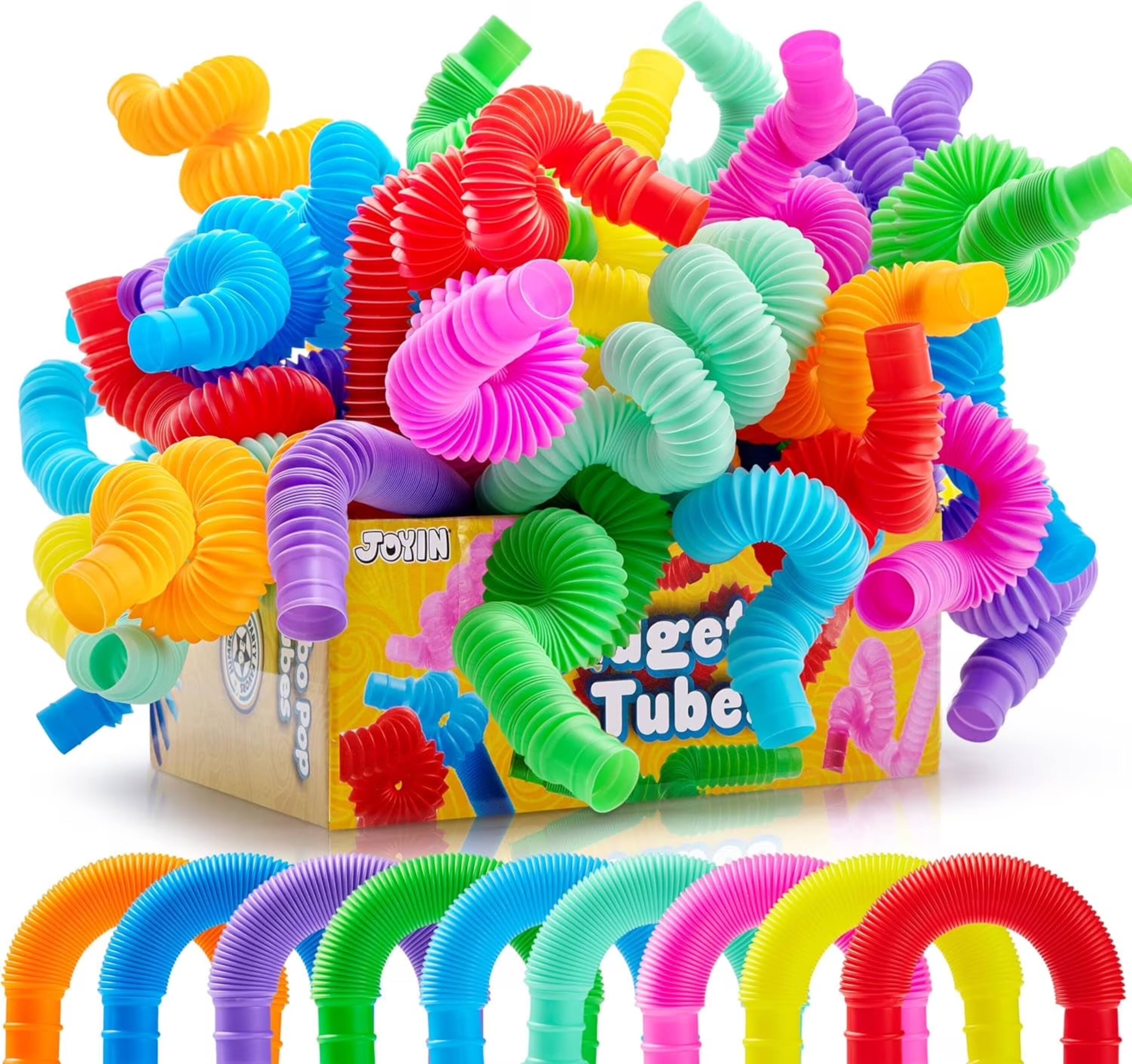 Joyfy - 9 Pack Large Pop Tubes Sensory Toys Up to 27.5" Fidget Tubes Party Favors for Kids Connectable & Extendable Stress - Multicolor