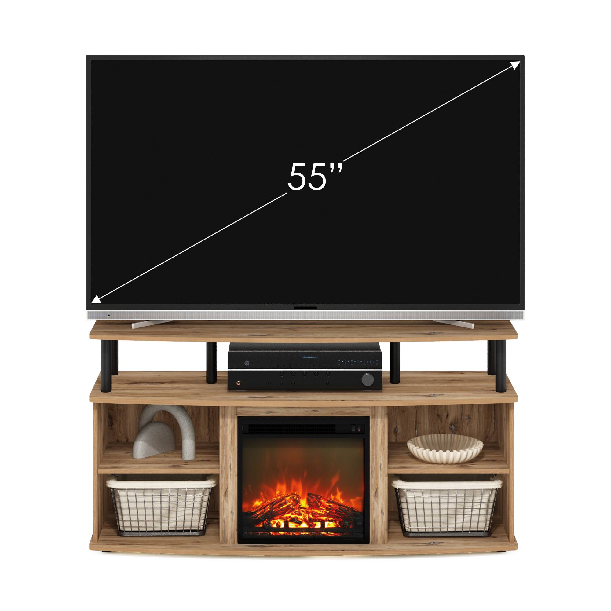 Alt View 4. Furinno - Jensen Open Shelving Storage Fireplace Entertainment Center for TV up to 55 Inch - Flagstaff Oak/Black.